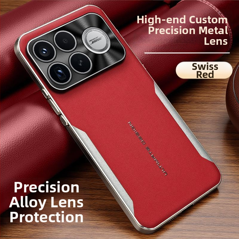 Husă pentru Redmi K90 Pro Max, din piele naturală, margine electroplacată în stil lamă, aspect premium
