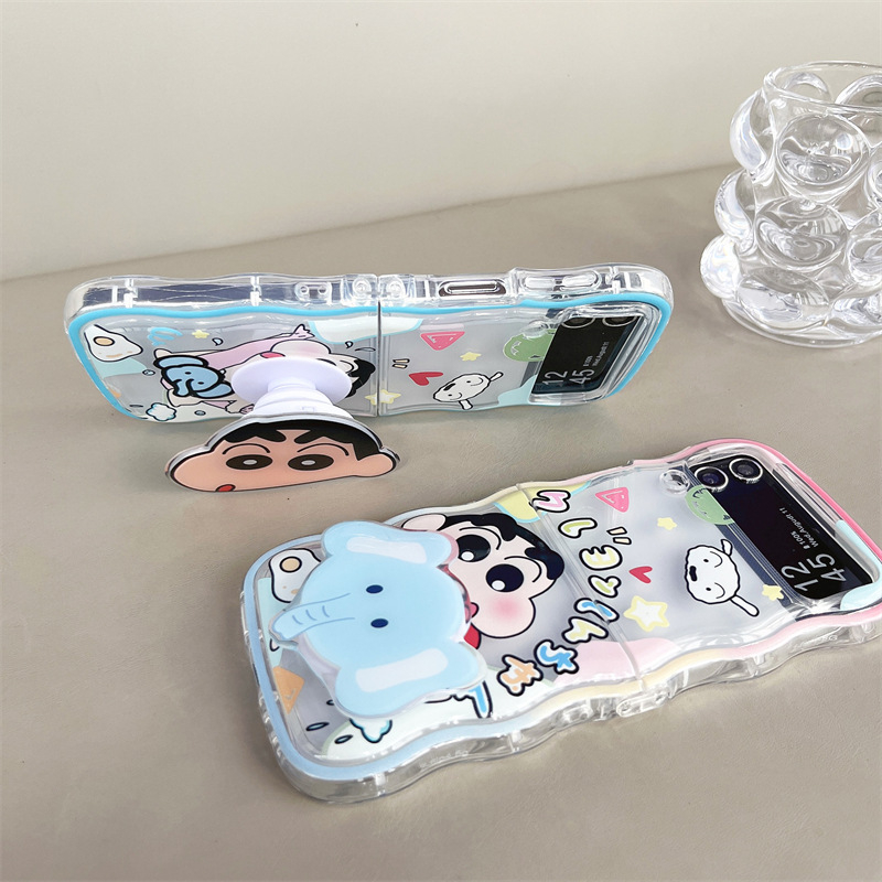Carcasă TPU moale, stil desen animat, pentru Samsung Galaxy Flip5 și Z Flip6/7 — protecție cu model de 4 valuri