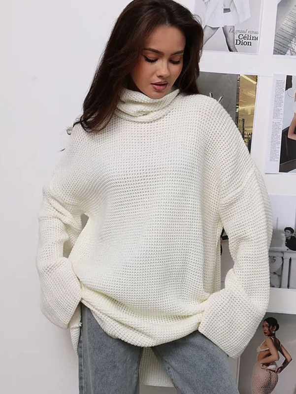 Női oversized garbó pulóver, plusz méret, magas nyakú, őszi-téli, laza szabású