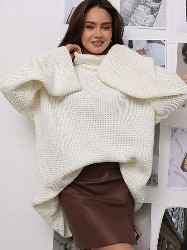 Női oversized garbó pulóver, plusz méret, magas nyakú, őszi-téli, laza szabású