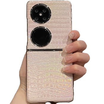 Carcasă TPU cu model crocodil pentru Huawei P50 Pocket (telefon pliabil), curea din mărgele roz gradient