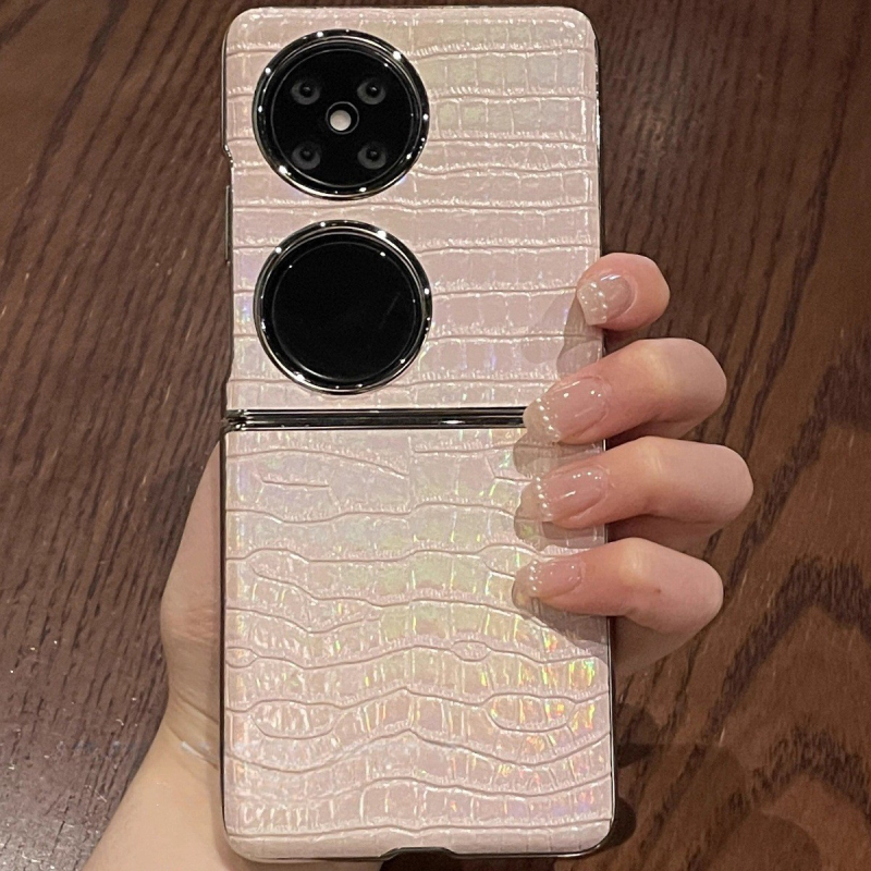 Carcasă TPU cu model crocodil pentru Huawei P50 Pocket (telefon pliabil), curea din mărgele roz gradient
