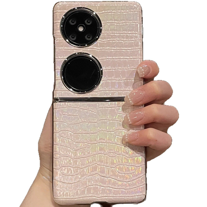 Carcasă TPU cu model crocodil pentru Huawei P50 Pocket (telefon pliabil), curea din mărgele roz gradient