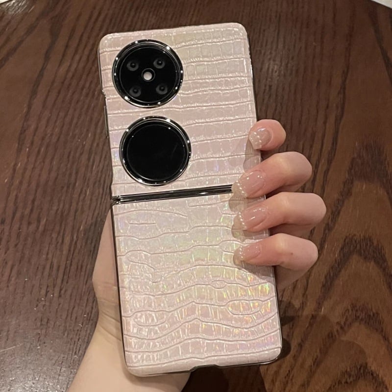 Carcasă TPU cu model crocodil pentru Huawei P50 Pocket (telefon pliabil), curea din mărgele roz gradient
