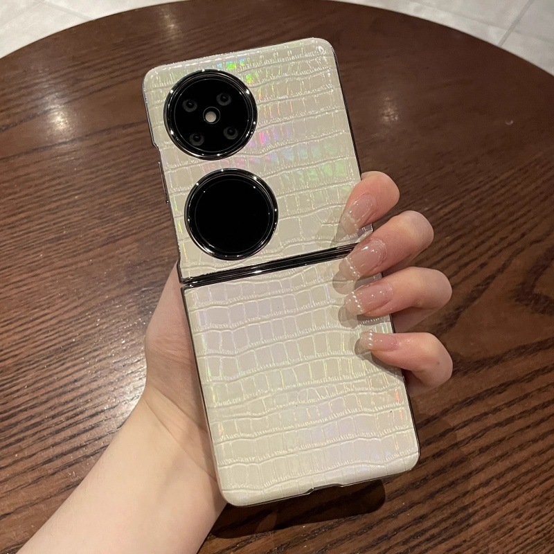 Carcasă TPU cu model crocodil pentru Huawei P50 Pocket (telefon pliabil), curea din mărgele roz gradient