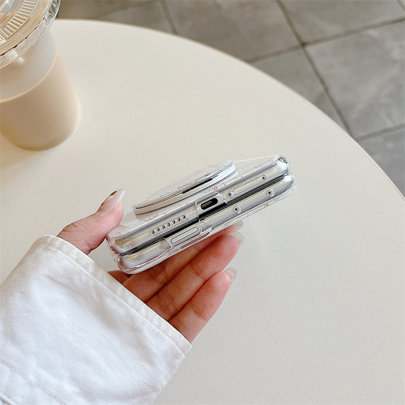 Silicijska zaštitna futrola za Huawei PuraX Foldable MixFlip2, cvjetni motiv, motiv srca i zeca, 360° okretanje