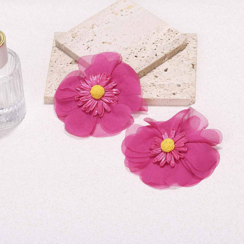 Boemske naušnice od tkanine s cvjetovima, raffija i chiffon, ručno izrađene