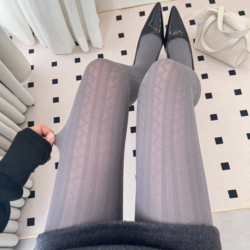 Ženske bijele velur pantyhose japanskog JK stila, valoviti uzorak, dimno siva boja, proljeće i jesen