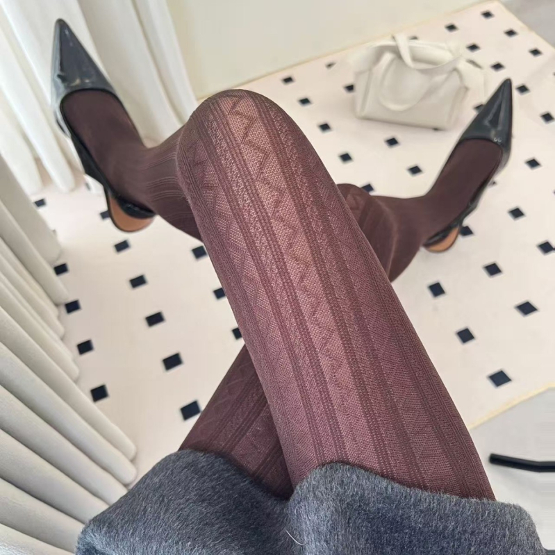 Ženske bijele velur pantyhose japanskog JK stila, valoviti uzorak, dimno siva boja, proljeće i jesen