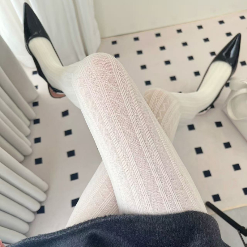 Ženske bijele velur pantyhose japanskog JK stila, valoviti uzorak, dimno siva boja, proljeće i jesen