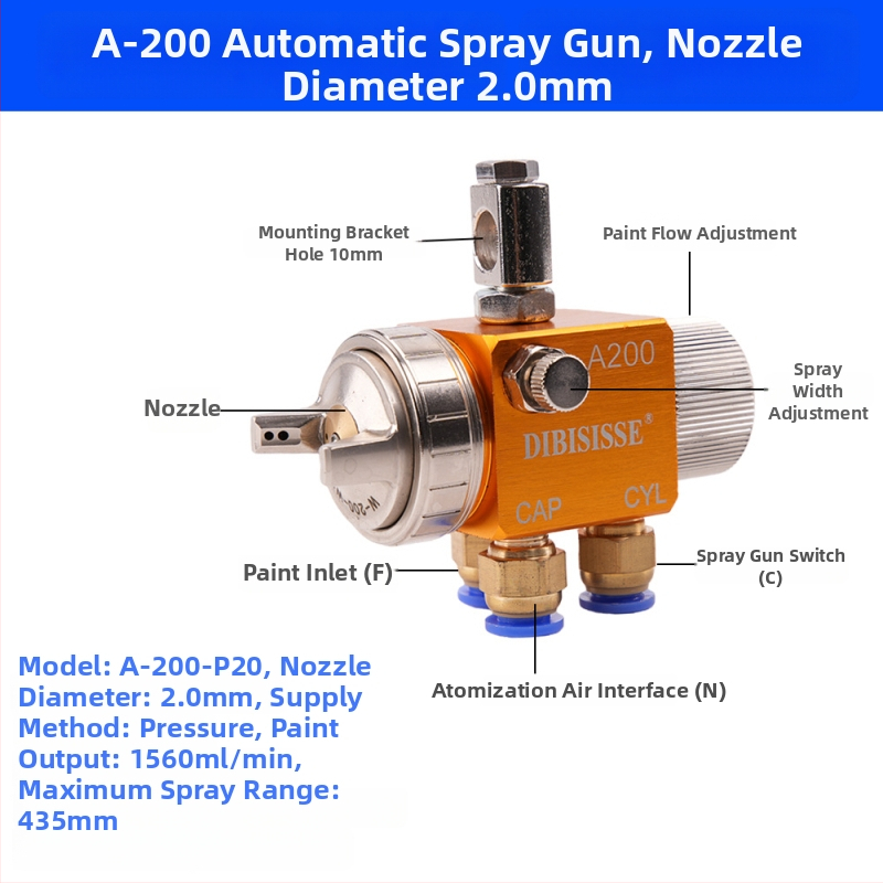 A-200 automatický vzduchom atomizovaný striekací pištol s dýzou väčšieho priemeru