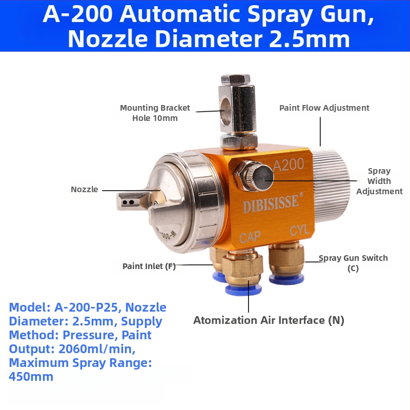 A-200 automatický vzduchom atomizovaný striekací pištol s dýzou väčšieho priemeru