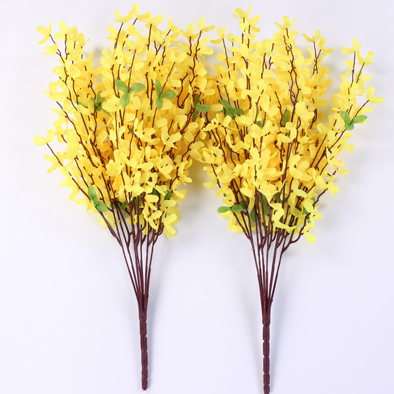 Žuto umjetno cvijeće Forsythia, sa sedam grančica, za svadbenu fotografiju i dekoraciju dvorane