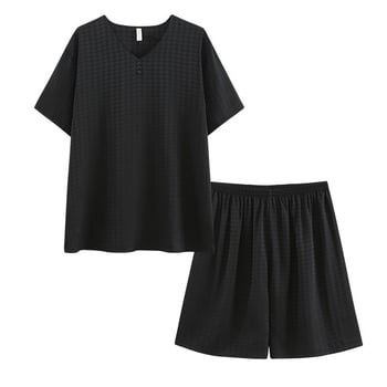 Muški set pidžama od ice silk, top s kratkim rukavom i šorc, tanak materijal, velika veličina, luksuzna kućna odjeća