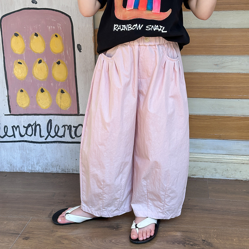 Aimo Beibei dječje ljetne hlače za djevojčice, korejskog stila, jednofarbne pamuk, protiv komaraca, patchwork, casual hlače