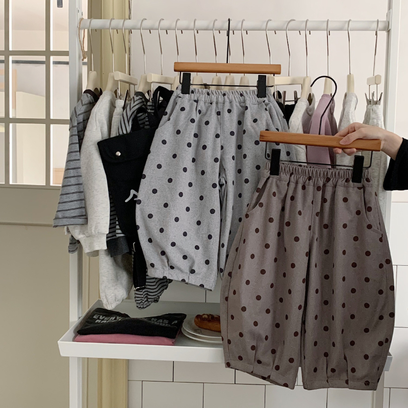 Gyerekeknek pöttyös szabadidőnadrág, pamut, H0387, tavasz–ősz