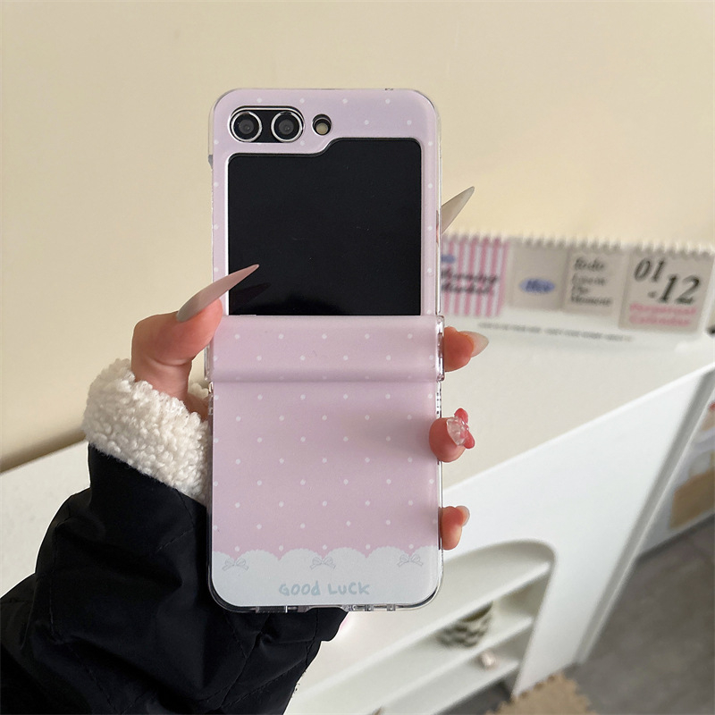Carcasă dură cu buline bleu pastel pentru Samsung Z Flip3/4, Z Flip5/6 și Z Flip7