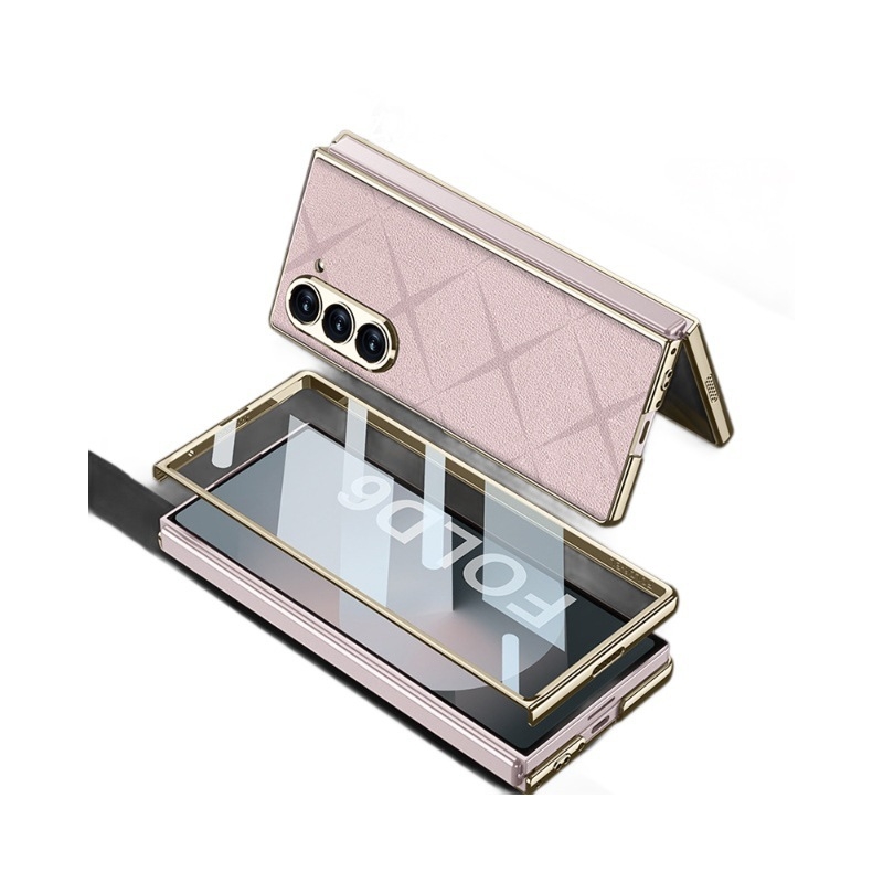 Carcasă de protecție pentru Samsung Galaxy Z Fold6 – piele sintetică electroplacată, stil minimalist, protecție antișoc și antiamprente