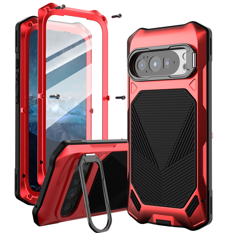Carcasă metalică de protecție pentru Google Pixel 9/10 Pro XL, cu acoperire completă, suport încorporat, rezistentă la căderi, anti-derapare, praf și anti-amprente.