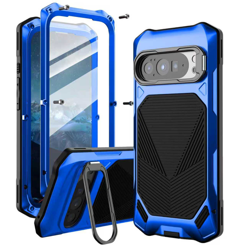 Carcasă metalică de protecție pentru Google Pixel 9/10 Pro XL, cu acoperire completă, suport încorporat, rezistentă la căderi, anti-derapare, praf și anti-amprente.