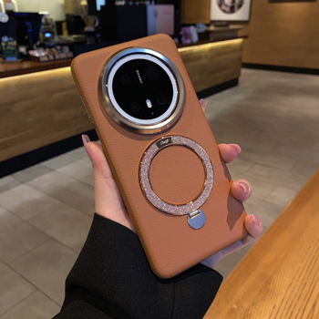 Carcasă pentru Huawei Mate70 Pro din piele sintetică, accente glitter, suport magnetic, auriu – lux ușor