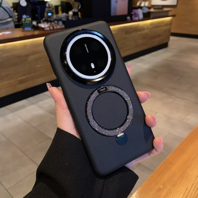 Carcasă pentru Huawei Mate70 Pro din piele sintetică, accente glitter, suport magnetic, auriu – lux ușor