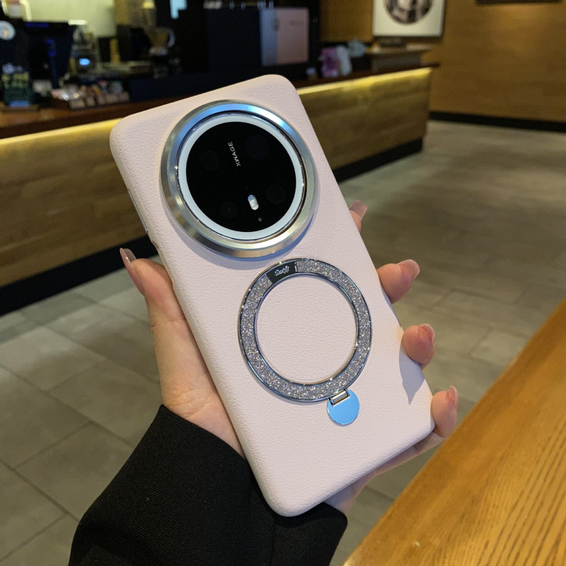 Carcasă pentru Huawei Mate70 Pro din piele sintetică, accente glitter, suport magnetic, auriu – lux ușor