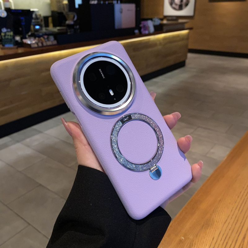 Carcasă pentru Huawei Mate70 Pro din piele sintetică, accente glitter, suport magnetic, auriu – lux ușor