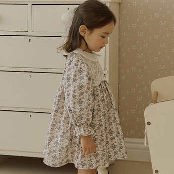 Koreai stílusú hosszú ujjú gyerekruha lányoknak, pasztell virágos mintával, Lolita hercegnő-stílus, 2026 tavasz