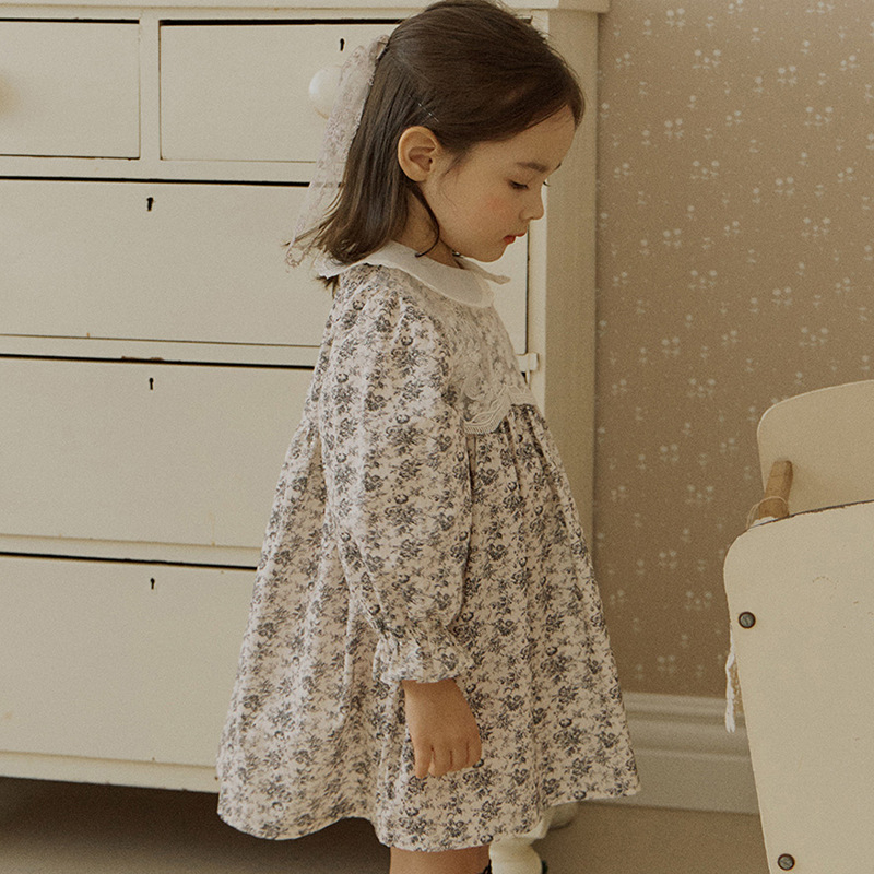 Koreai stílusú hosszú ujjú gyerekruha lányoknak, pasztell virágos mintával, Lolita hercegnő-stílus, 2026 tavasz