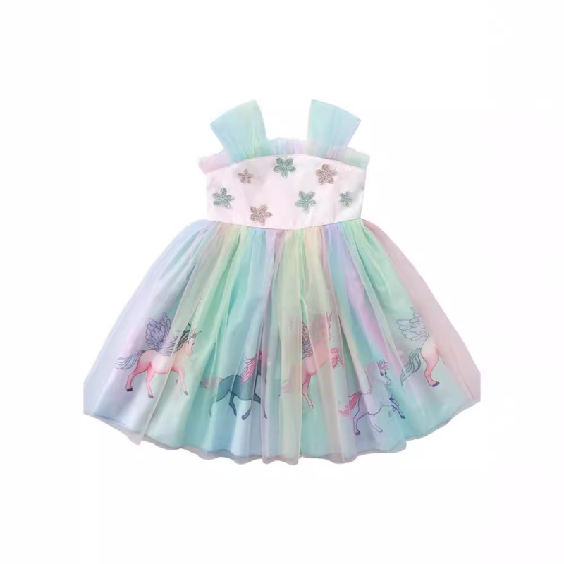 Ancorelala gyerekeknek nyári sifon ruha egyszarvú mintával, Hanfu ihletésű