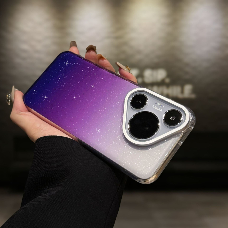 Husă pentru Huawei Mate 70 Pro, cu efect gradient și glitter, model Pura70 – protecție anti-cădere