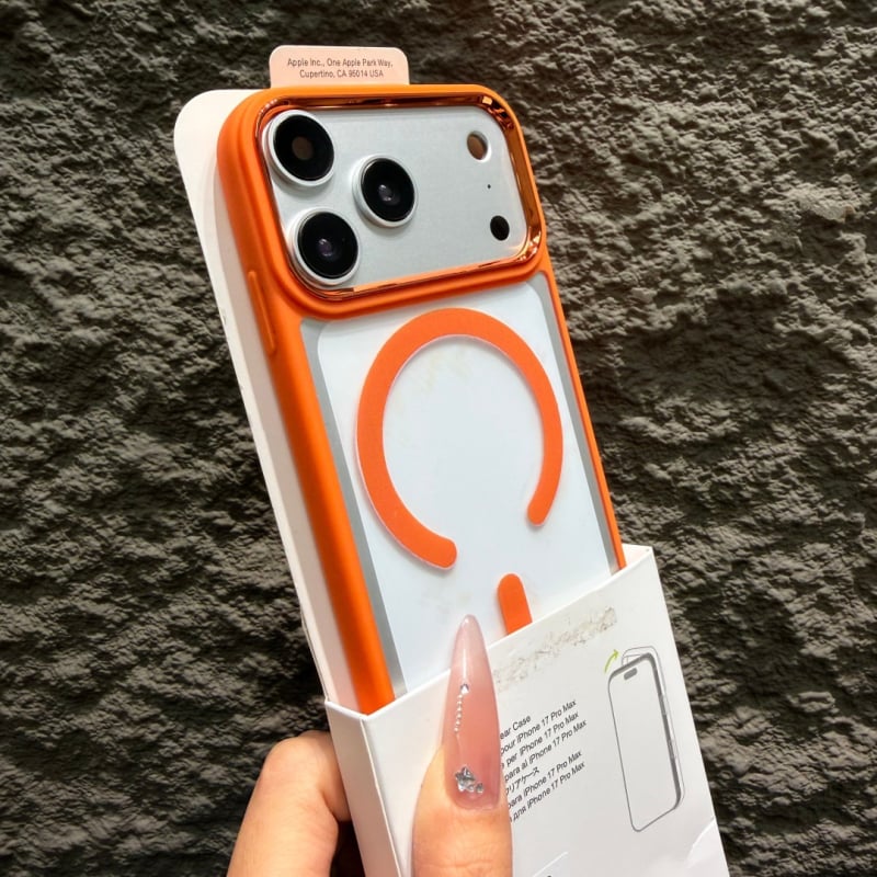 Carcasă dură magnetică din acril portocalie, cu inel C, pentru iPhone XR – design tip cadru foto