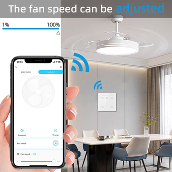 Tuya умна домашна WiFi вентилатор, сензорен превключвател и приложение, таймер за регулиране на скоростта — EU/UK стандарт