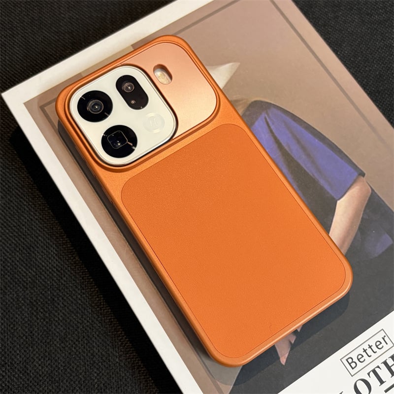 Carcasă de protecție OPPO Find X9 Pro - portocalie, lux minimalist, piele artificială, închidere magnetică, textură mată, carcasă rigidă