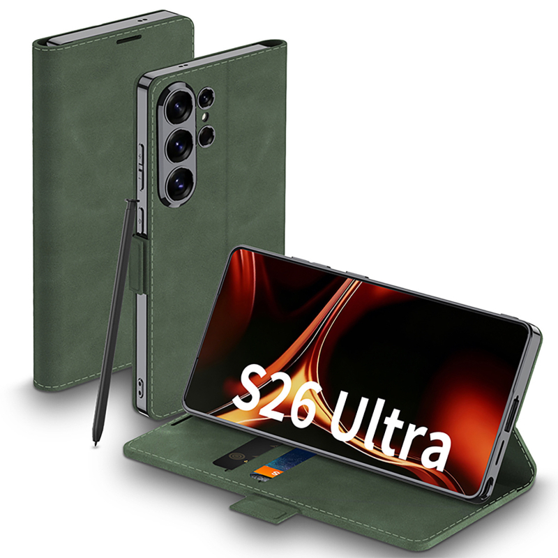 Kućište Samsung S26 Ultra s preklopom za kartice, elektroplatirani završetak, mat koža, zaštita od pada