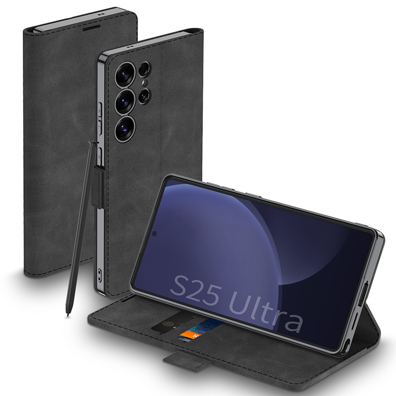 Kućište Samsung S26 Ultra s preklopom za kartice, elektroplatirani završetak, mat koža, zaštita od pada