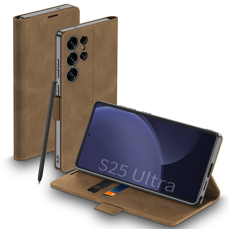 Kućište Samsung S26 Ultra s preklopom za kartice, elektroplatirani završetak, mat koža, zaštita od pada