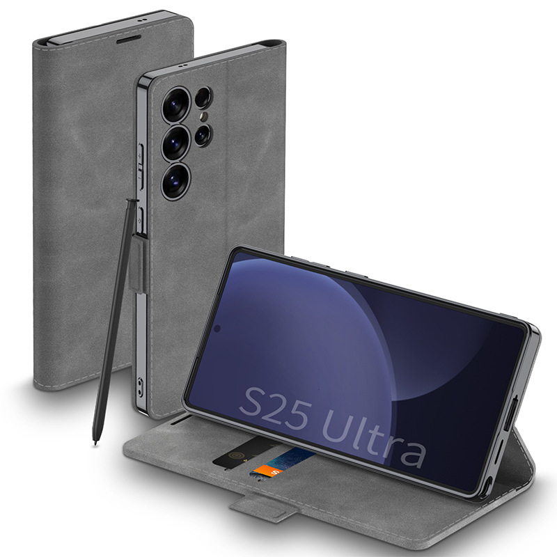 Kućište Samsung S26 Ultra s preklopom za kartice, elektroplatirani završetak, mat koža, zaštita od pada