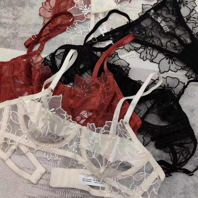 Francuski stil čipkaste ženske donje rublje, ultratanke ¾ košarice, prozračno, vitka silueta, seksi set grudnjaka