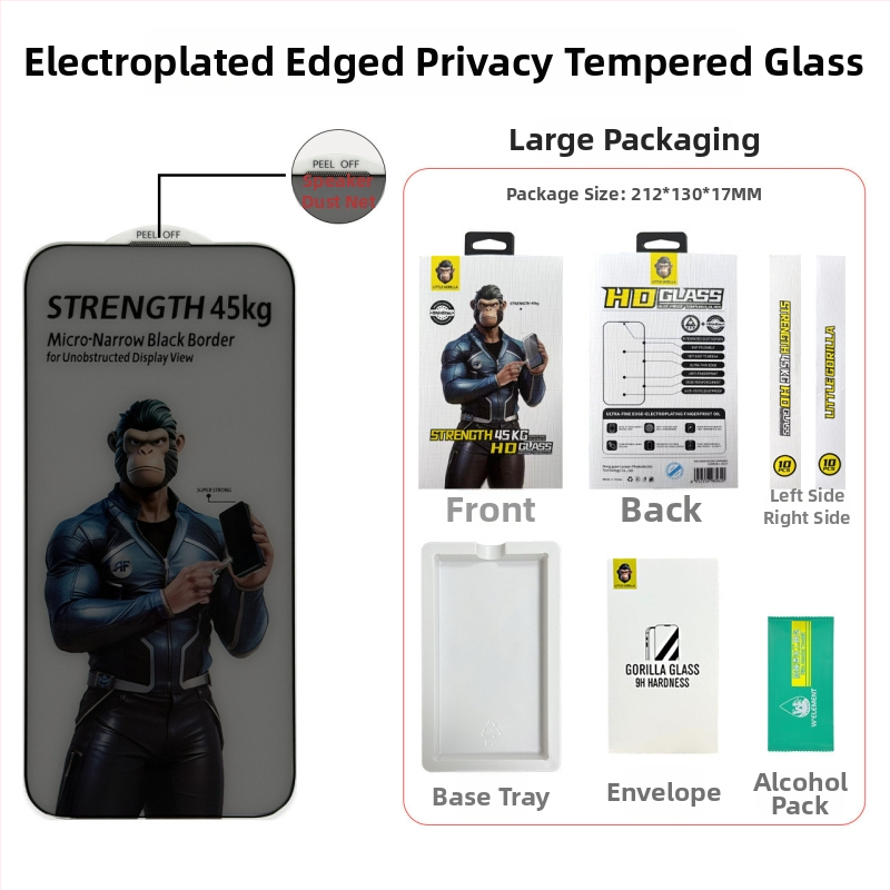Gorilla tvrdené sklo ochranný štít cez okraj pre iPhone 16/15 Pro, Anti-Peeping, Proti pádu