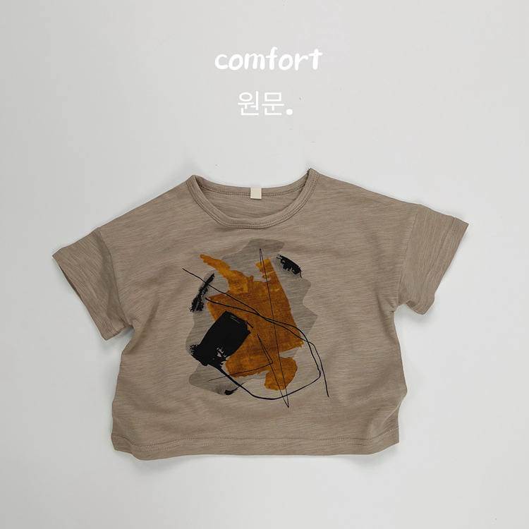 Nyári gyerekeknek készült rövid ujjú T-shirt absztrakt művészeti mintával, koreai stílusú felső
