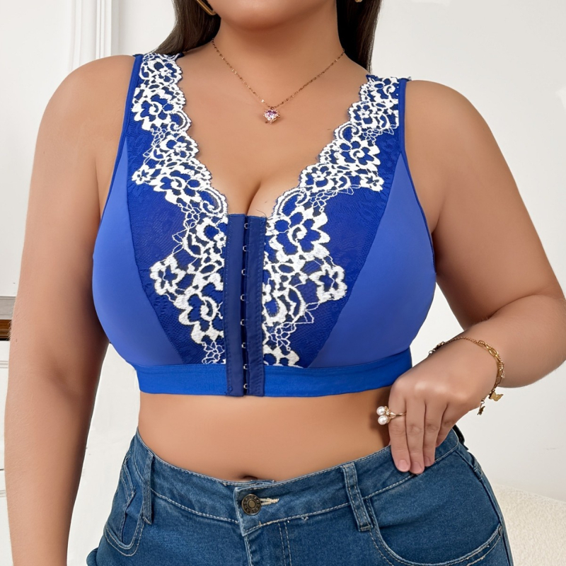 Plus-size komplet donjeg rublja s čipkastim rubom, push-up, bez žice, bočno oblikovanje dojki