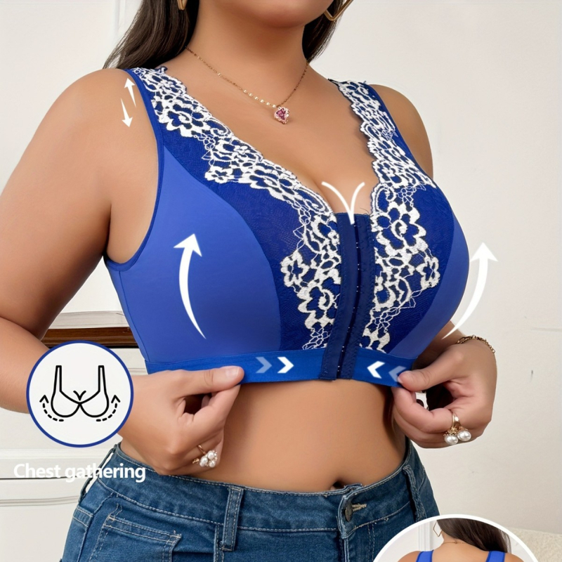 Plus-size komplet donjeg rublja s čipkastim rubom, push-up, bez žice, bočno oblikovanje dojki