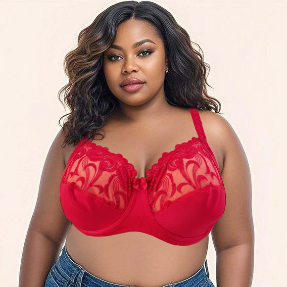 Plus-size grudnjak s ultra-tankim košaricama, čipka, najlon, euro-američki stil