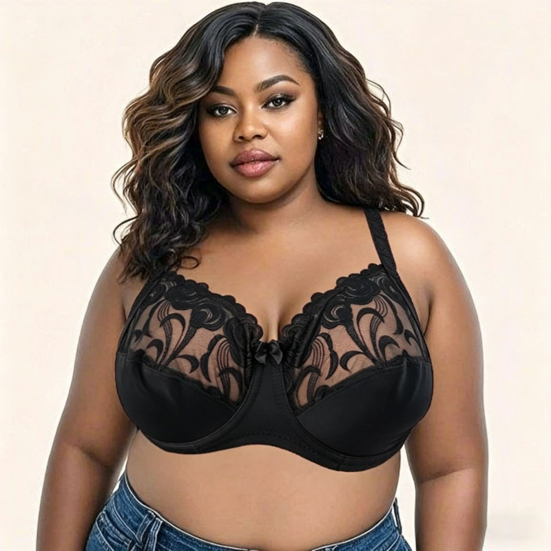 Plus-size grudnjak s ultra-tankim košaricama, čipka, najlon, euro-američki stil