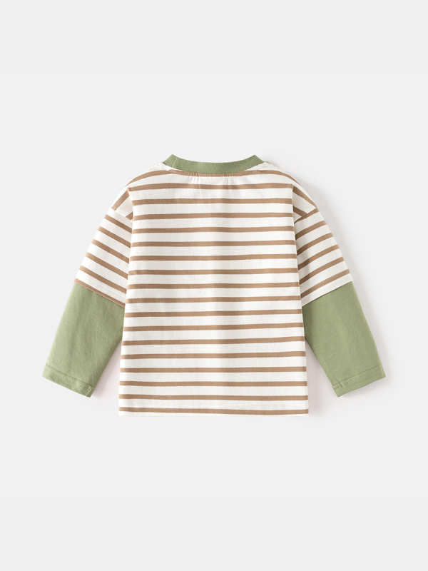Fiúknak készült hosszúujjú pamut T‑shirt, kerek nyakú, színblokkolt ujjak, rajzfilm mintával, puha anyag, 3–8 év