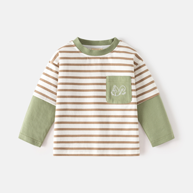 Fiúknak készült hosszúujjú pamut T‑shirt, kerek nyakú, színblokkolt ujjak, rajzfilm mintával, puha anyag, 3–8 év