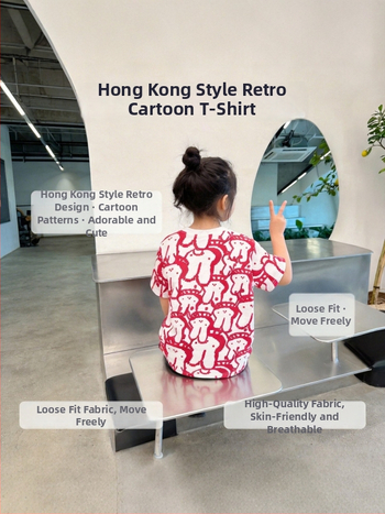 Hongkong-stílusú retro karikatúra lányok rövid ujjú póló, lazán szabott, bőrbarát pamut, aranyos és vidám nyári viselet