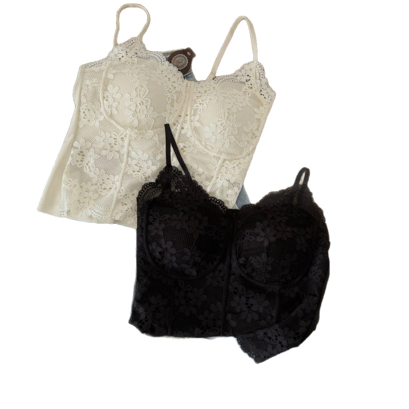Meow Xiaoyan W4138 Čipkasti camisole s ugrađenim jastučićima, francuski stil, uski kroj, lijep leđa za žene
